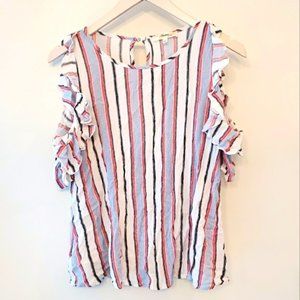 Ladies patriotic striped off shoulder shirt sz M